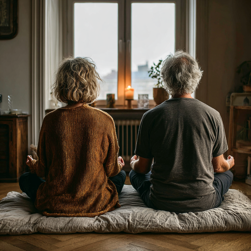 Profesori experimentați de yoga ghidează grupa de seniori